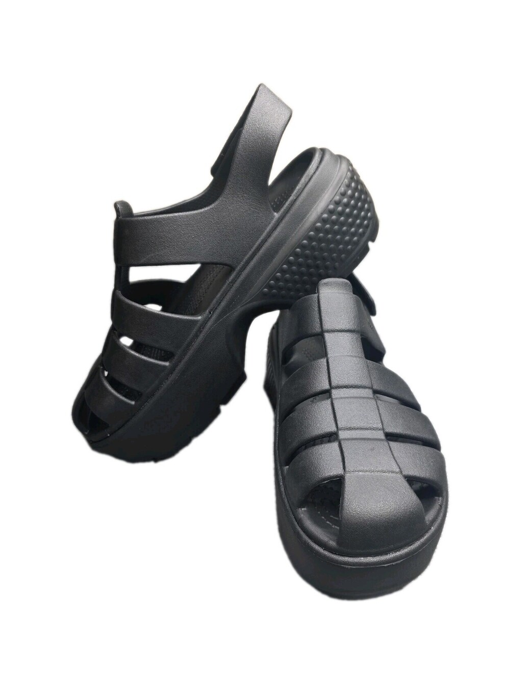 NWOT Crocs Stomp Fisherman Sandals Black Platform Woven Cage Men 9 Women 11